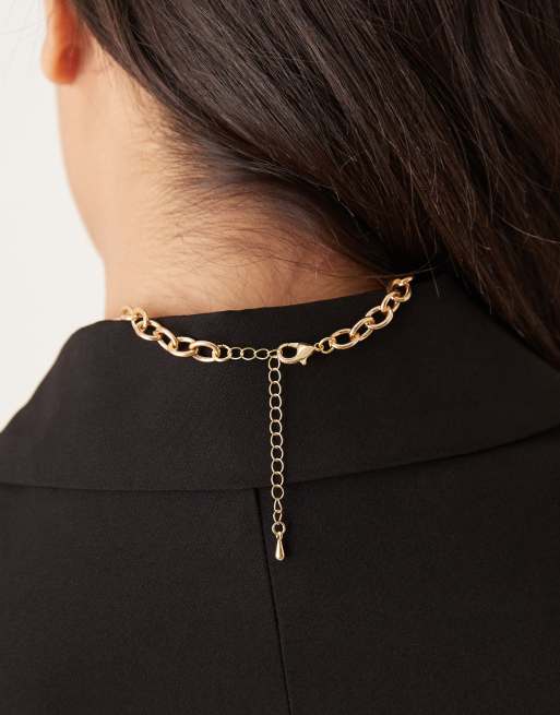 DesignB London Vintage Stone Chocker Chain Necklace In Gold