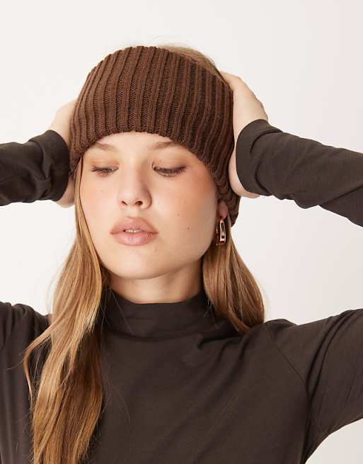 DesignB London wide ribbed headband in chocolate brown