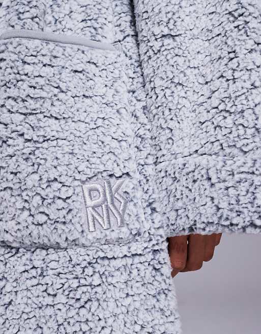 DKNY Long Sleeve Robe In Iron Gate Frosted Sherpa
