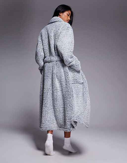 DKNY Long Sleeve Robe In Iron Gate Frosted Sherpa