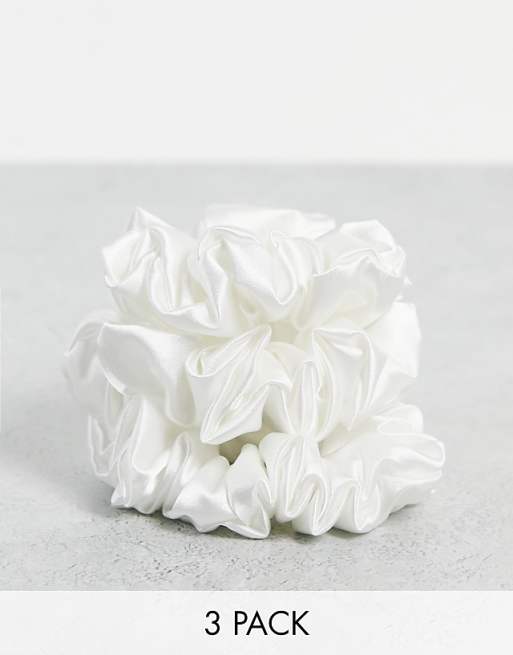 Easilocks Medium Classic Satin Scrunchies 3 Pack - White