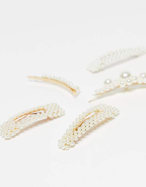 Easilocks Pearl Collection Fahion Hair Slides 5 Pack