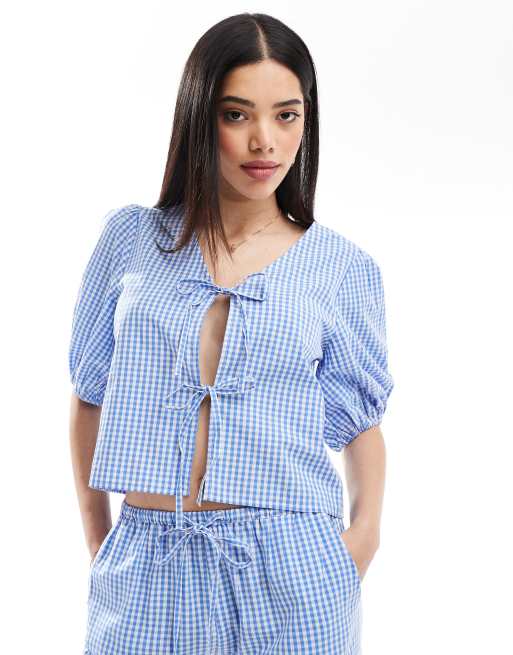 Esmee Exclusive Beach Co-ord In Blue And White Gingham