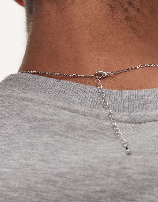 Faded Future Black Stone Pendant Chain Necklace In Silver