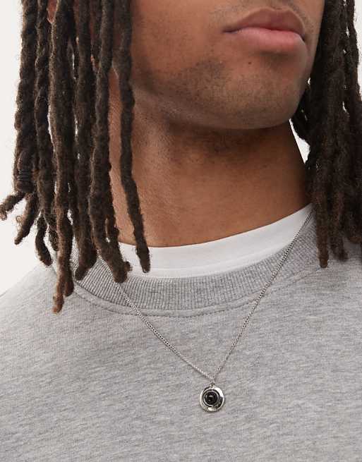 Faded Future black stone pendant chain necklace in silver