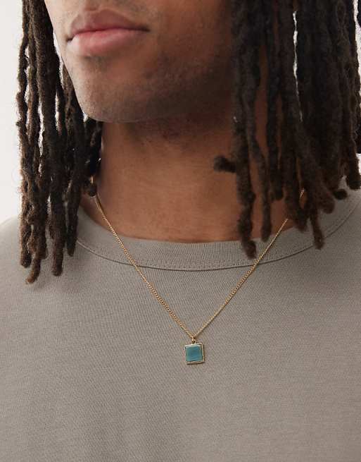 Faded Future blue resin pendant necklace in gold