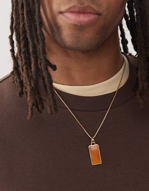 Faded Future brown resin tag pendant necklace in gold