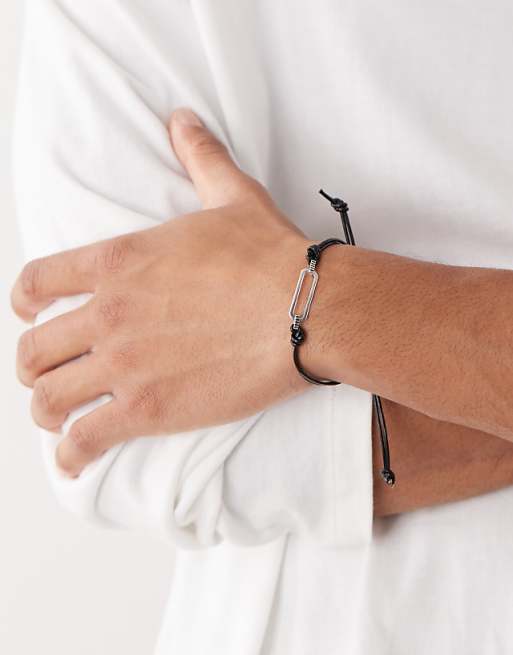 Faded Future leather macrame bracelet in black and silver