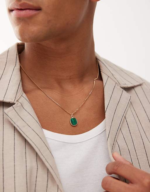 Faded Future natural green stone pendant necklace in gold