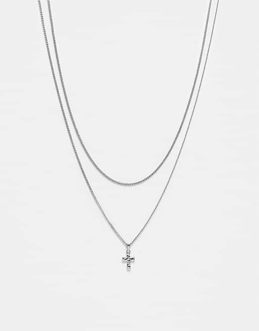Faded Future pack of 2 chain necklaces with cross pendants in silver