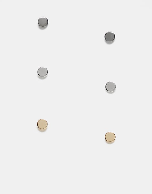 Faded Future pack of 3 plug studs in silver gold and black