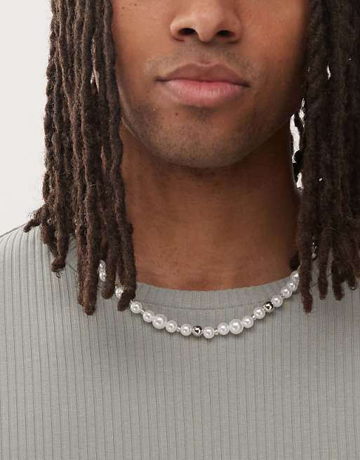 Faded Future pearl and metal beaded necklace