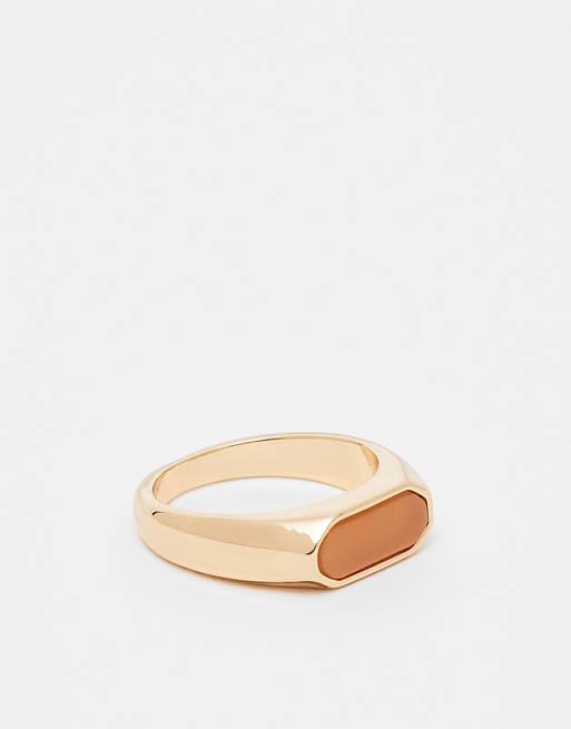 Faded Future resin stone signet ring in gold