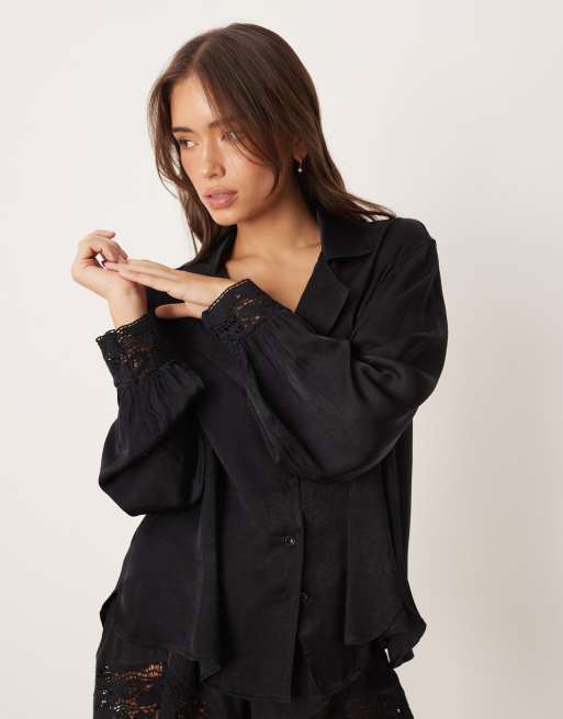 Free People Midnight Muse Satin Sleep Set In Black