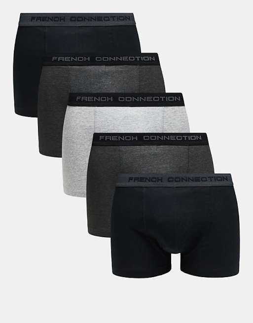 French Connection 5 pack cotton stretch boxers in charcoal
