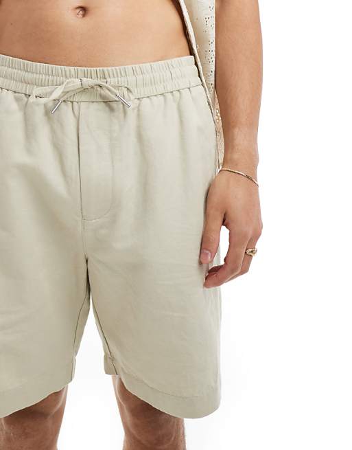 GANT Drawcord Cotton Linen Shorts In Beige