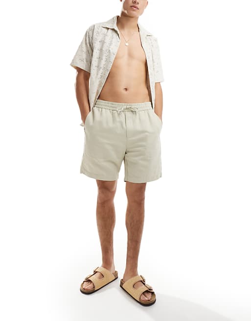 GANT Drawcord Cotton Linen Shorts In Beige