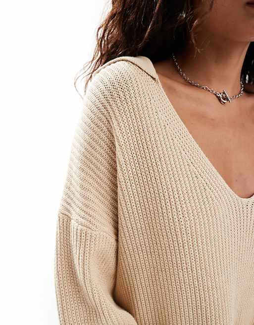 Glamorous Collar Detail Oversized Jumper Dress In Oatmeal