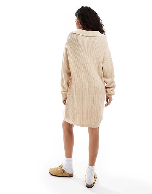 Glamorous Collar Detail Oversized Jumper Dress In Oatmeal