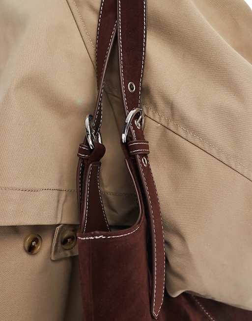 Glamorous Faux Suede Shoulder Tote Bag In Chocolate Brown