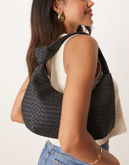 Glamorous woven shoulder bag in black