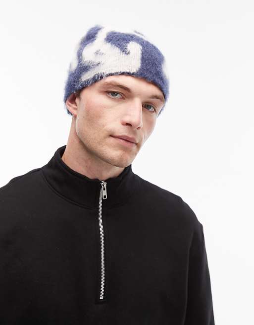 Gramicci mohair burly running man beanie in navy
