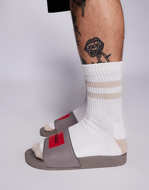 HUGO RED Timein Box Logo Sliders In Light Brown