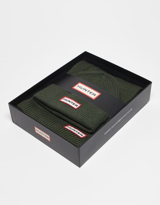 Hunter Unisex Beanie And Scarf Gift Set In Dark Green