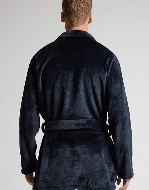 Intimissimi Fleece Dressing Gown In Midnight Blue