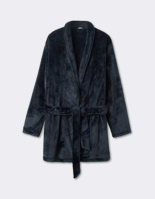 Intimissimi Fleece Dressing Gown In Midnight Blue