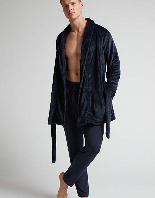 Intimissimi Fleece Dressing Gown In Midnight Blue