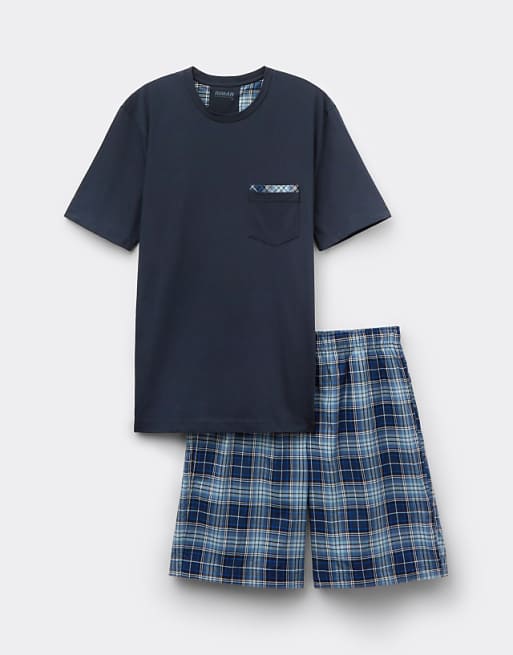 Intimissimi Short Plain-weave And Cotton Pyjamas In Check Intense Blue