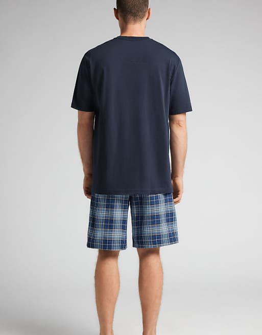 Intimissimi Short Plain-weave And Cotton Pyjamas In Check Intense Blue