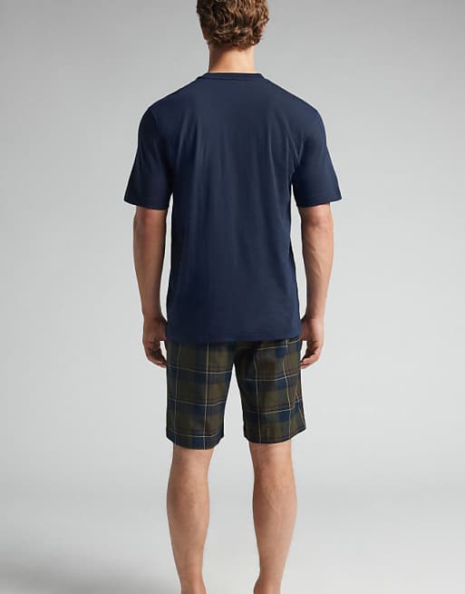 Intimissimi Short Plain-weave And Cotton Pyjamas In Night Blue And Tartan Green