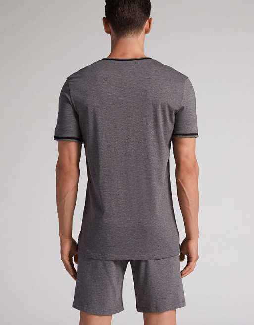Intimissimi Short Superior Cotton Pyjamas In Charcoal Grey Melange