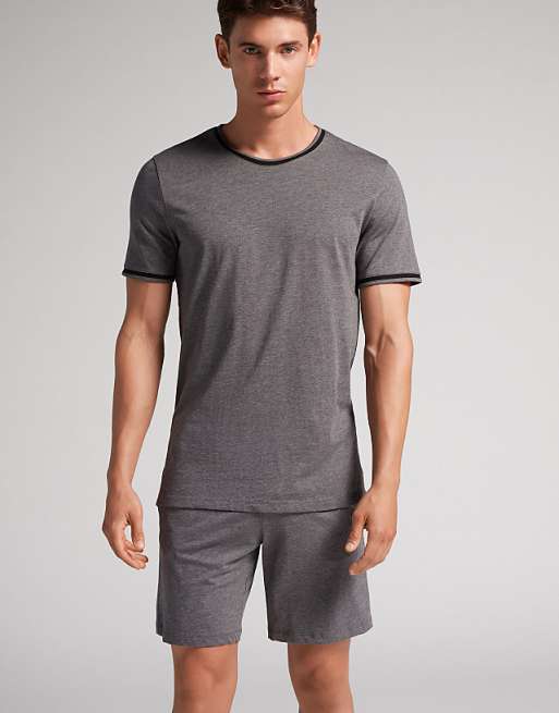 Intimissimi Short Superior Cotton Pyjamas In Charcoal Grey Melange