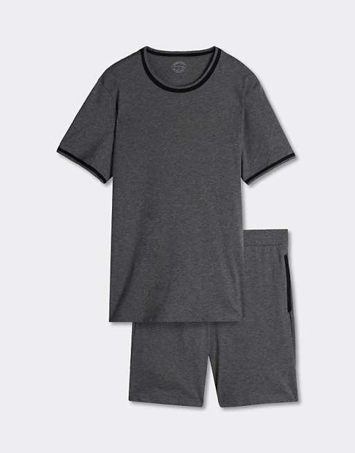 Intimissimi Short Superior Cotton Pyjamas In Charcoal Grey Melange