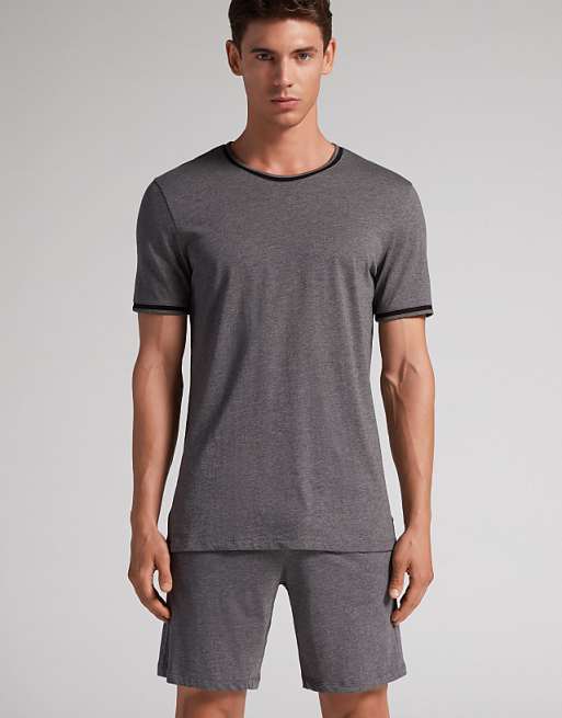 Intimissimi Short superior cotton pyjamas in charcoal grey melange