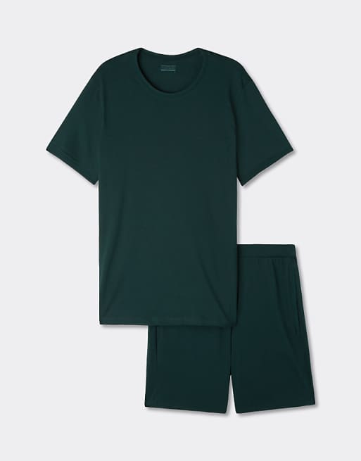 Intimissimi Short Superior Cotton Pyjamas In Dark Green