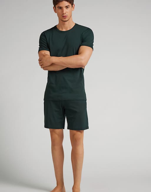 Intimissimi Short Superior Cotton Pyjamas In Dark Green