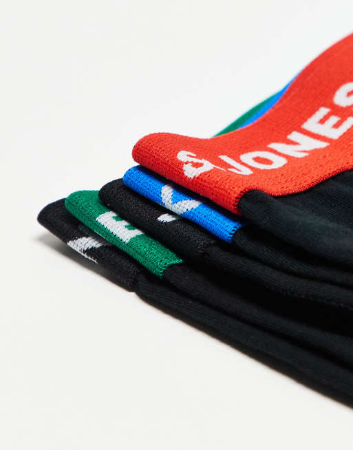 Jack & Jones 5 Pack Contrast Waistband Trunks In Black