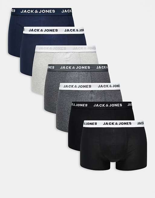 Jack & Jones 7 pack trunks in grey navy and black