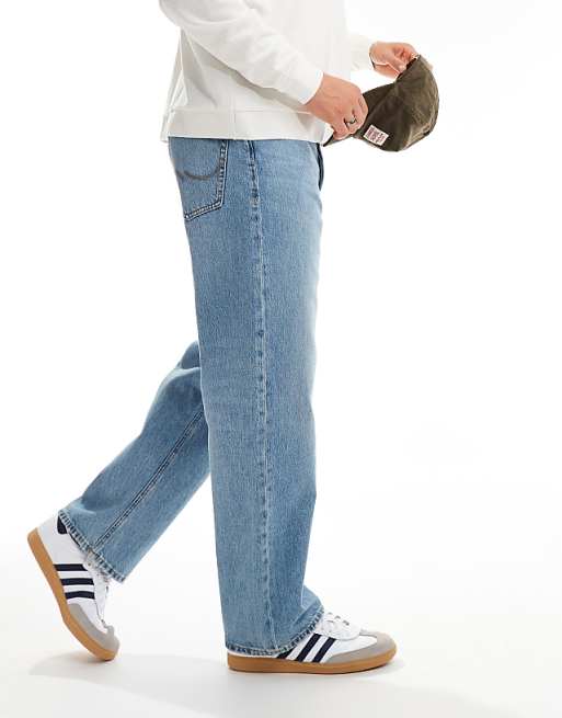 Jack & Jones Alex Baggy Jeans In Mid Blue Vintage Wash