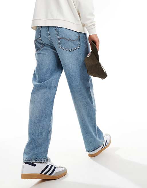 Jack & Jones Alex Baggy Jeans In Mid Blue Vintage Wash