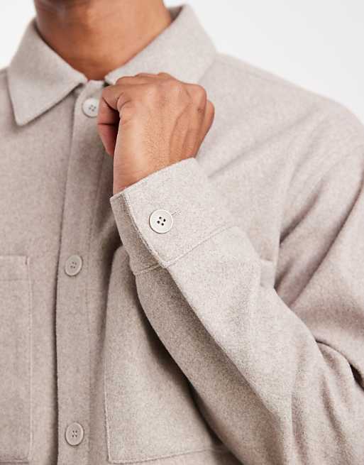 Jack & Jones Brushed Overshirt In Beige