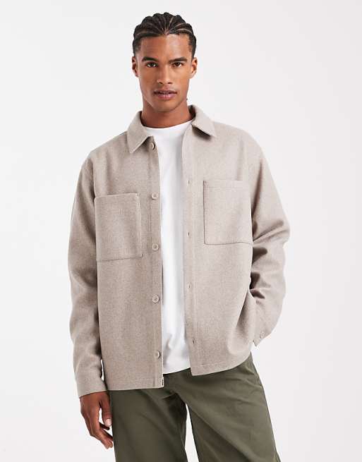 Jack & Jones brushed overshirt in beige