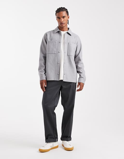 Jack & Jones Brushed Overshirt In Grey