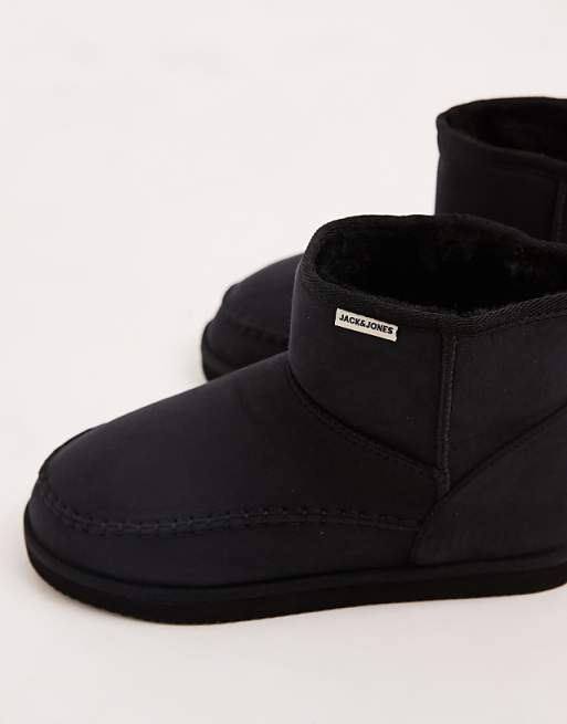 Jack & Jones Chunky Faux Suede Slipper Boot In Black