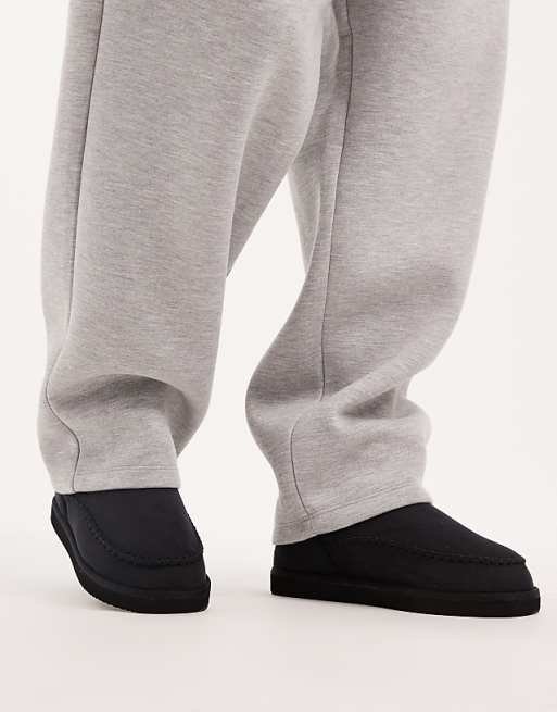 Jack & Jones chunky faux suede slipper boot in black