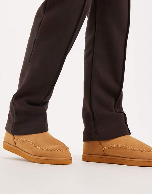 Jack & Jones chunky faux suede slipper boot in tan